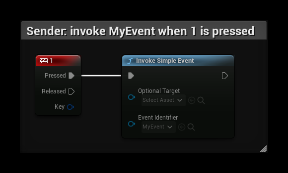Invoke Simple Event with MyEvent and an empty Optional Target, triggered by pressing key 1